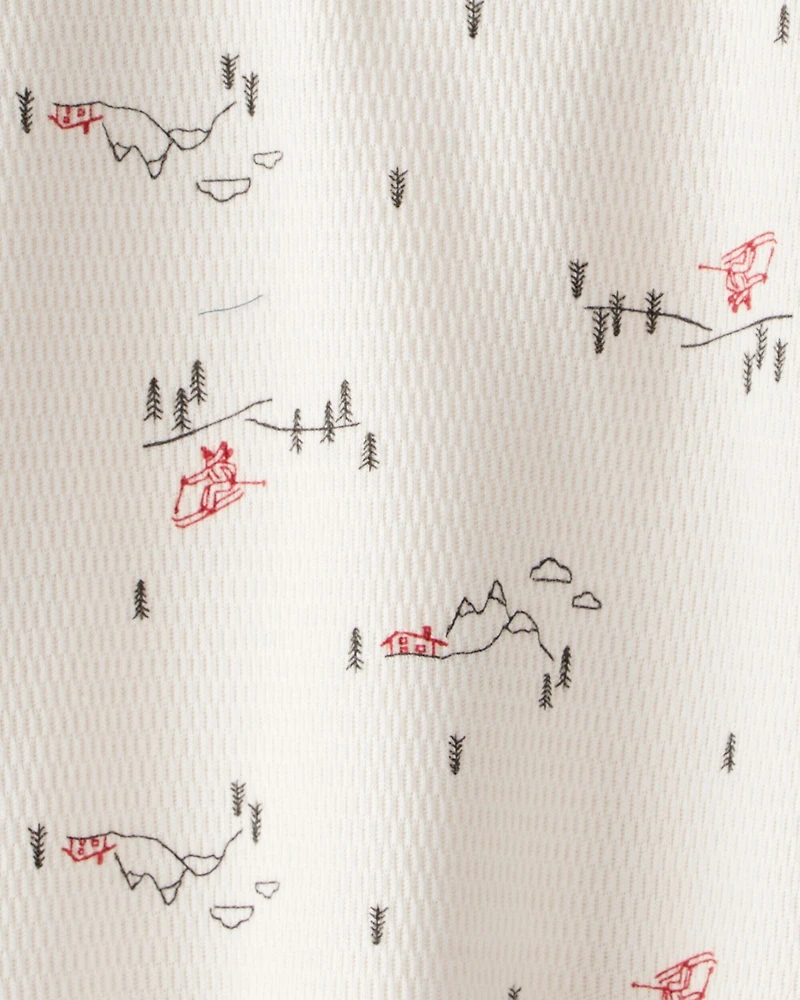 Toddler Boy Skiing Henley T-Shirt - Cream