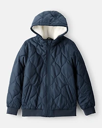 Boys Long-Sleeve Midweight Quilted Bomber Jacket - Navy