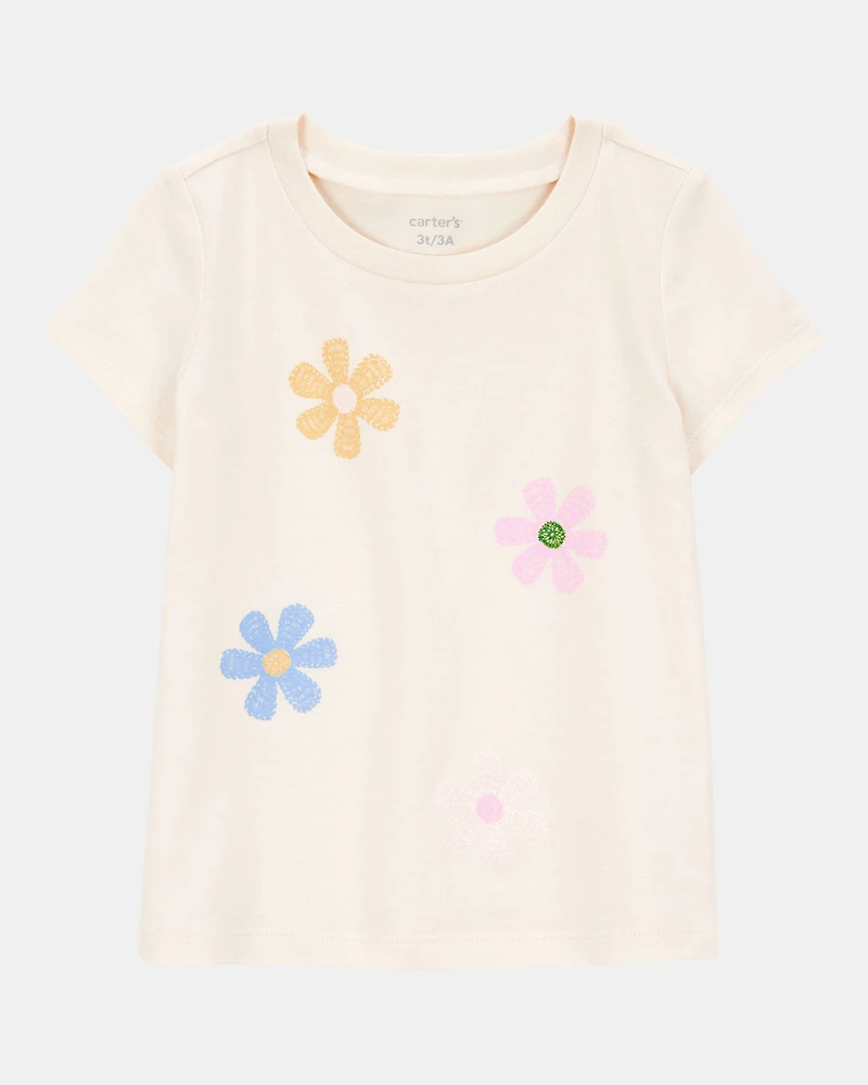 Toddler Girl Flower Short-Sleeve Graphic Tee - Cream