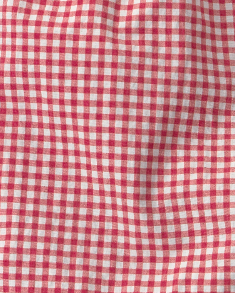 Toddler Boy Recycled Swim Trunks in Red Gingham