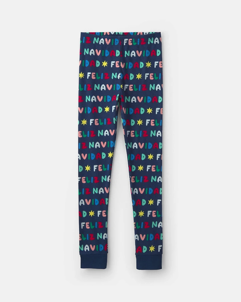Kids 2-Piece 'Feliz Navidad' Christmas 100% Cotton Snug Fit Pajama Set - Navy Blue