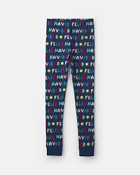 Kids 2-Piece 'Feliz Navidad' Christmas 100% Cotton Snug Fit Pajama Set - Navy Blue