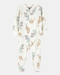Baby Girl Kangaroo 2-Way Zip Cotton Sleep & Play Pajamas - Ivory