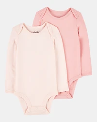 Baby Girl 2-Pack Long-Sleeve PurelySoft Bodysuits- Pink