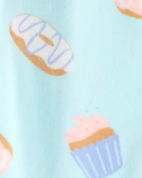 Baby Girl Donuts Print DreamPlush Long-Sleeve Snug Fit 1-Piece Pajamas - Blue