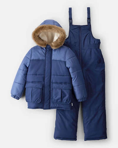 Boys 2-Piece Hooded Snowsuit Jacket & Bib Set - Navy