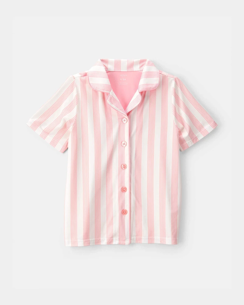 Girls Striped Loose Fit 2-Piece Pajama Set - Pink/Ivory
