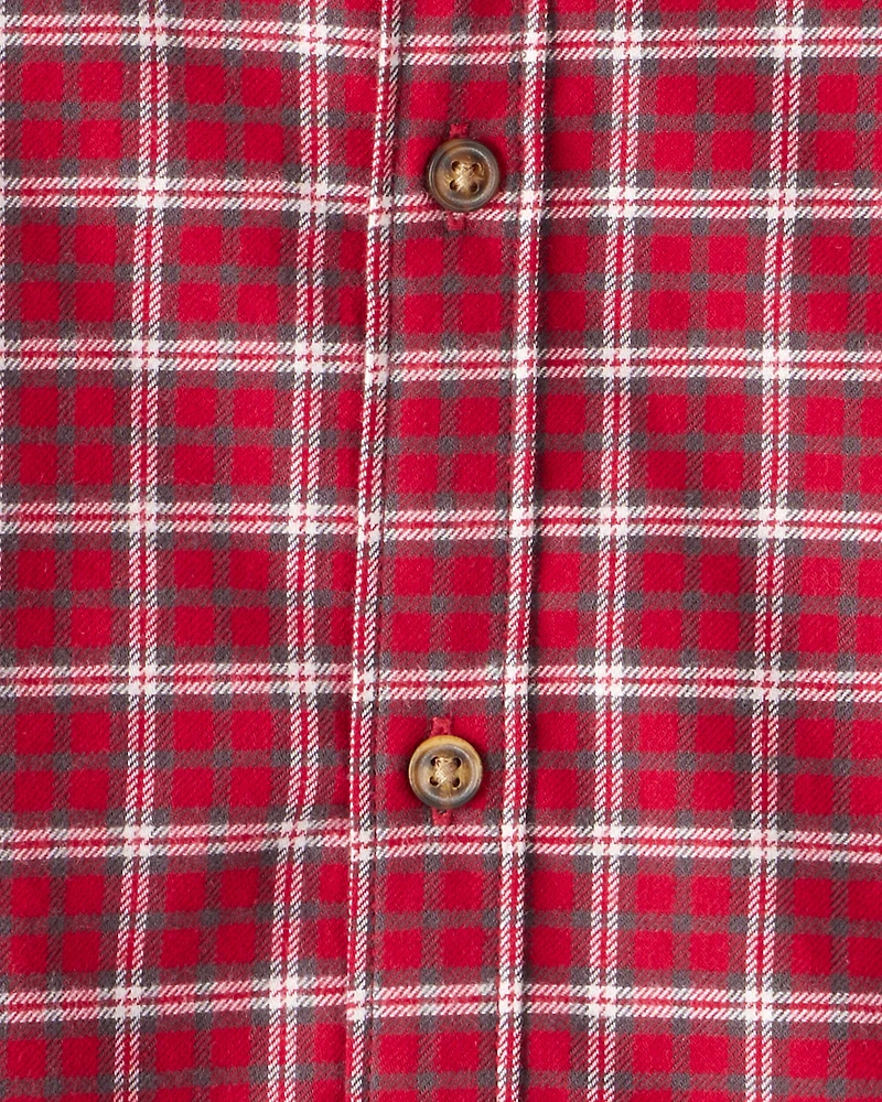 Toddler Boy Plaid Cotton Long-Sleeve Button-Down Shirt - Red