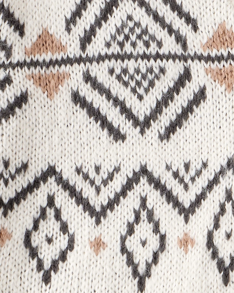 Toddler Girl Fair Isle Long-Sleeve Cardigan Sweater - Ivory