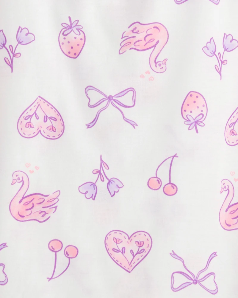 Girls Swan Floral Loose Fit Night Gown - Purple/White