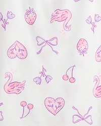 Girls Swan Floral Loose Fit Night Gown - Purple/White