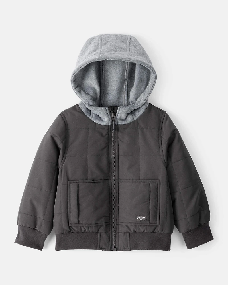 Toddler Boy Long-Sleeve Midweight Quilted Bomber Jacket - Black