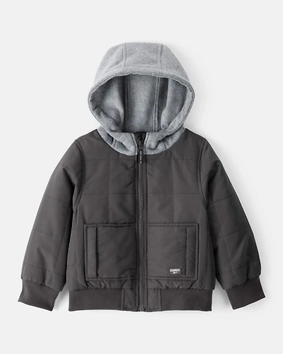 Toddler Boy Long-Sleeve Midweight Quilted Bomber Jacket - Black