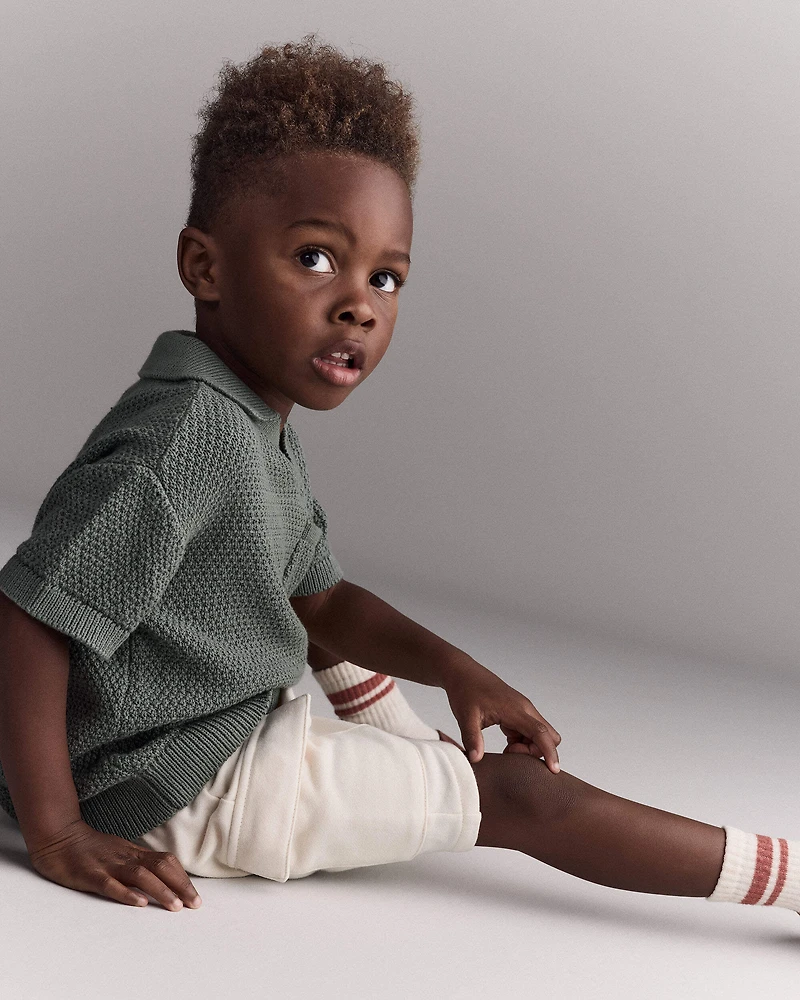 Toddler Boy Knit Polo with Pocket - Olive