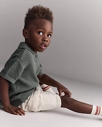Toddler Boy Knit Polo with Pocket - Olive