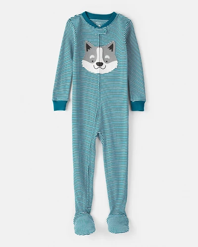 Toddler Boy Dog Striped 100% Cotton Snug Fit Footie 1-Piece Pajamas - Blue