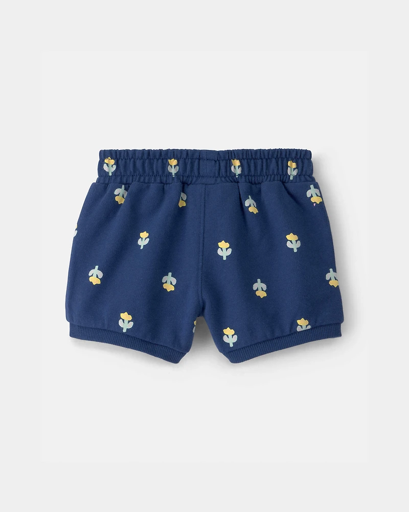 Baby Girl Floral French Terry Shorts - Blue