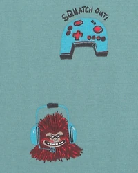 Boys Bigfoot Gamer 100% Cotton Snug Fit 4-Piece Pajama Set - Blue/Ivory