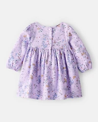 Baby Girl Floral Bunny Print  Long-Sleeve Dress - Purple