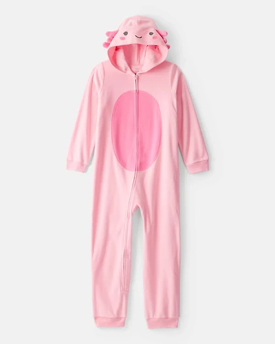 Girls Axolotl Fleece Hooded Zip-Up 1-Piece Pajama Jumpsuit - Pink