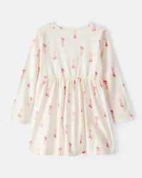 Toddler Girl Ballet Slipper Print Long-Sleeve Dress - Ivory