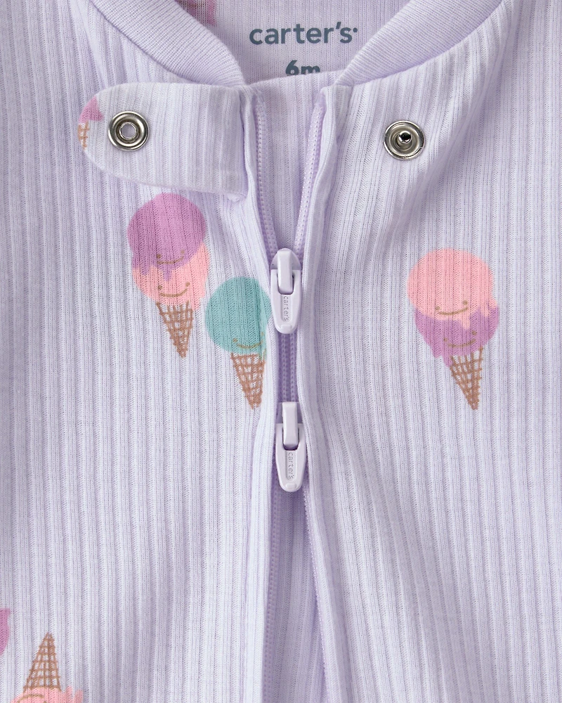 Baby Girl Ice Cream 2-Way Zip Sleep & Play Pajama - Purple
