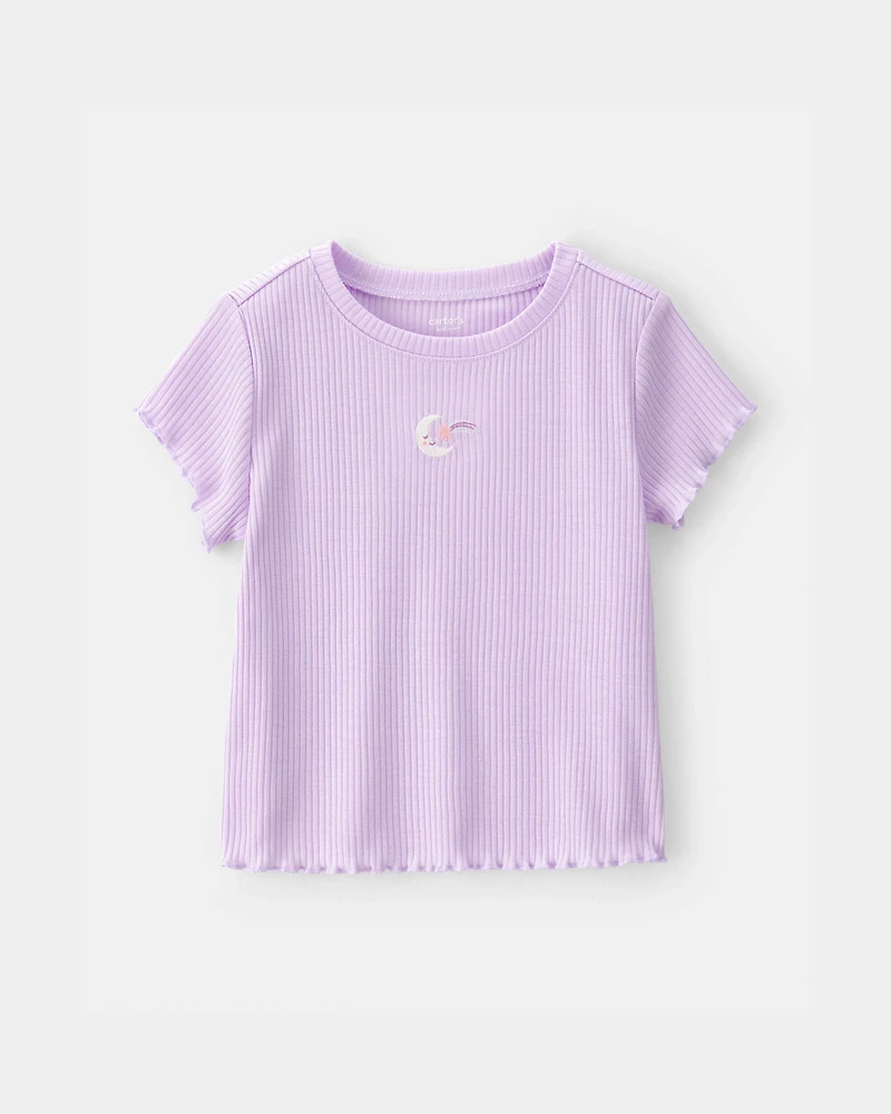 Toddler Girl Moon Rib Loose Fit 2-Piece Pajama Set - Purple