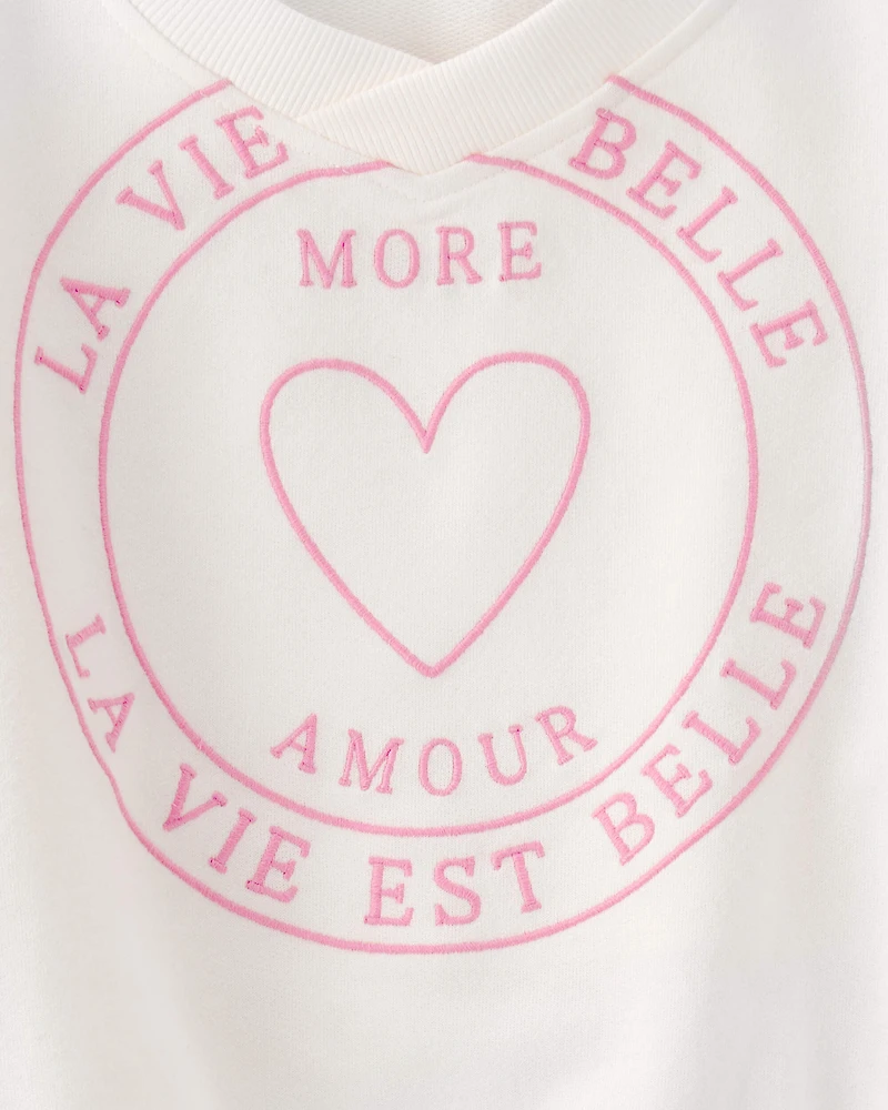 Girls 'More Amour' French Terry Pullover Sweatshirt - Cream