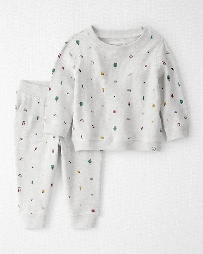 Baby Girl 2-Piece Organic Cotton Waffle Knit Set in Nature Icon Print
