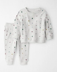 Baby Girl 2-Piece Organic Cotton Waffle Knit Set in Nature Icon Print
