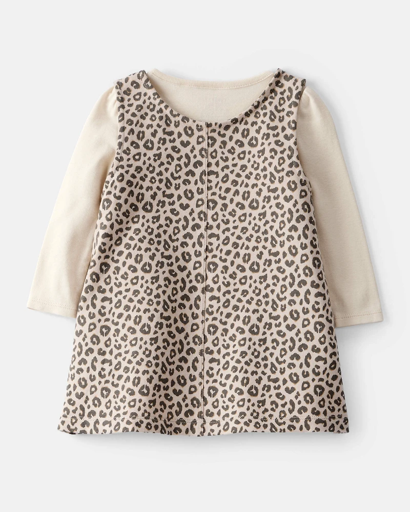Baby Girl 2-Piece Leopard Print Cotton Long-Sleeve Dress Set - Brown