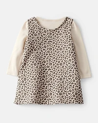 Baby Girl 2-Piece Leopard Print Cotton Long-Sleeve Dress Set - Brown