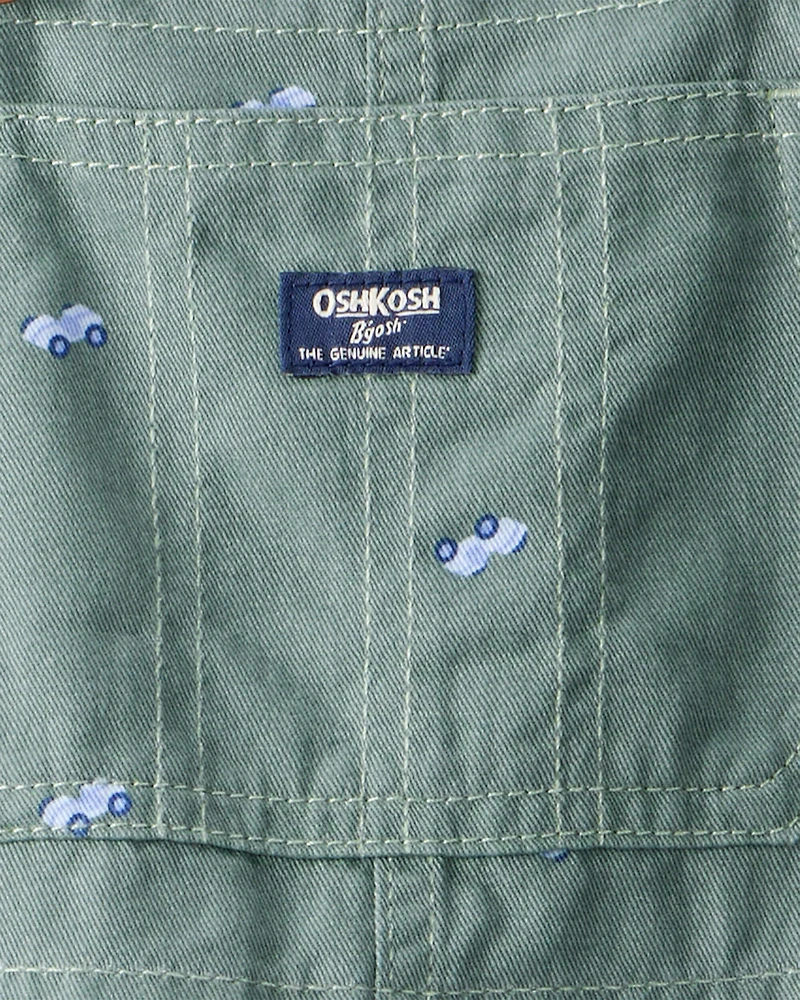 Toddler Boy Cars Canvas Overalls - Green