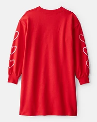 Girls Heart French Terry Dress - Red