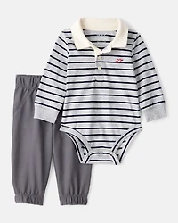 Baby Boy 2-Piece Striped Bodysuit & Pant Set - Grey