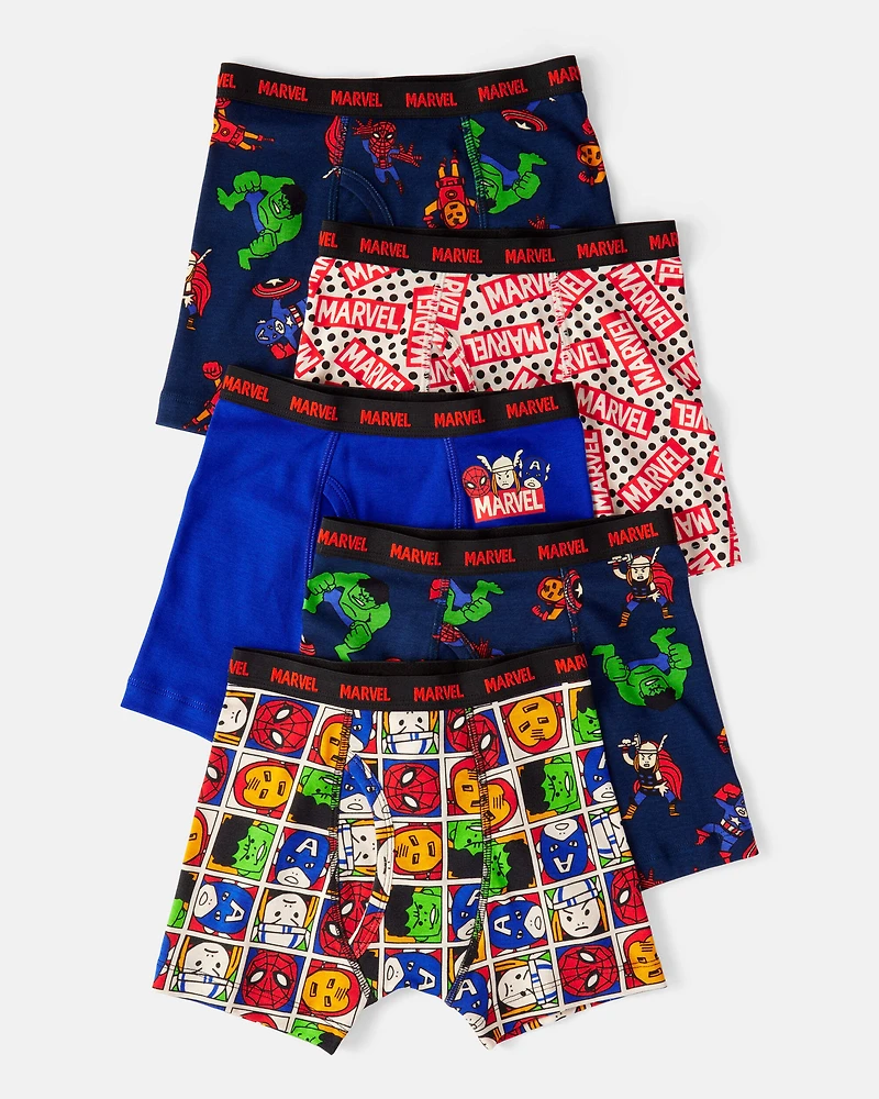 Boys 5-Pack ©Marvel Print Boxer Brief Underwear - Navy/Blue