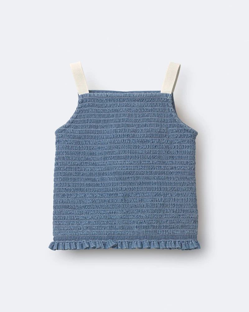 Toddler Girl Smocked Peplum Top in Chambray