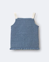 Toddler Girl Smocked Peplum Top in Chambray
