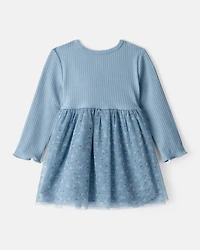 Baby Girl Floral Print Long-Sleeve Dress - Blue
