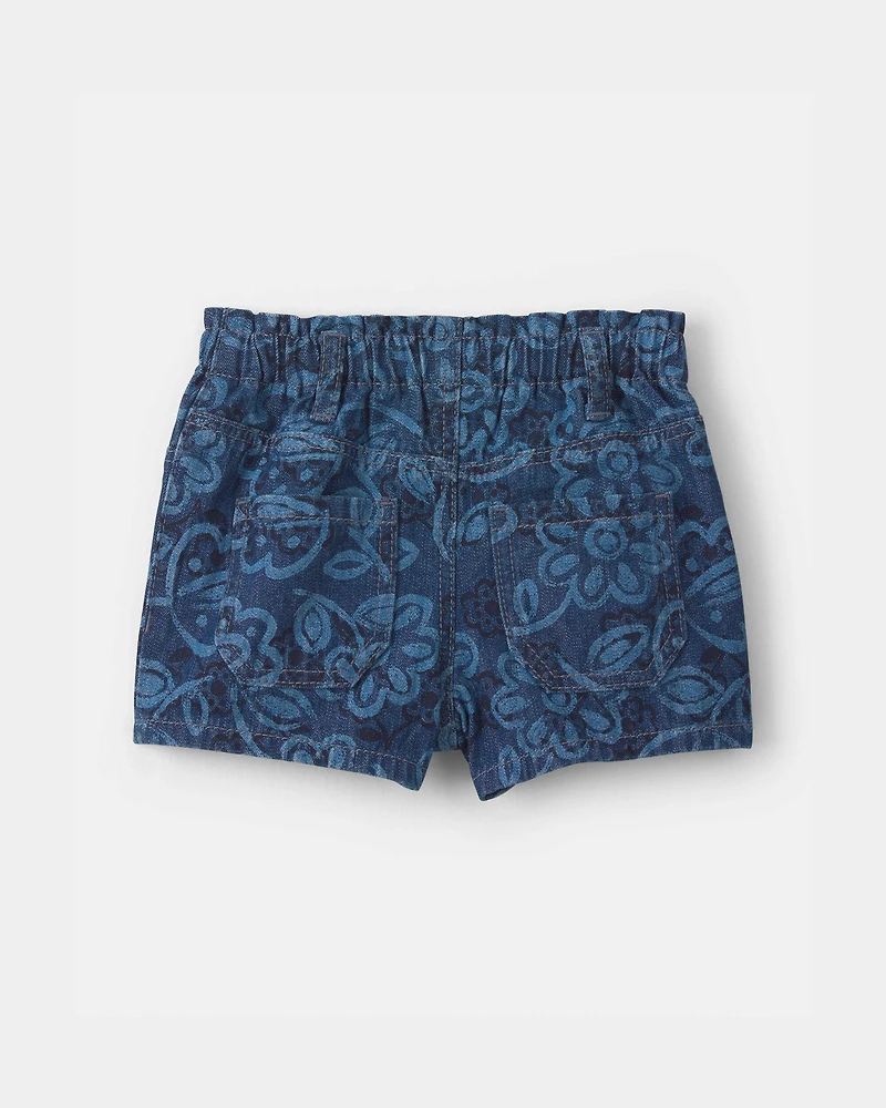 Baby Girl Floral Denim Shorts - Dark Wash