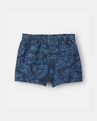 Baby Girl Floral Denim Shorts - Dark Wash