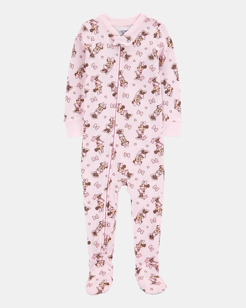 Baby Girl Disney© Minnie Mouse Snug Fit Cotton Footie 1-Piece Pajamas - Pink