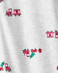 Baby Boy Train Print Cotton Long-Sleeve Snug Fit 1-Piece Pajamas - Grey