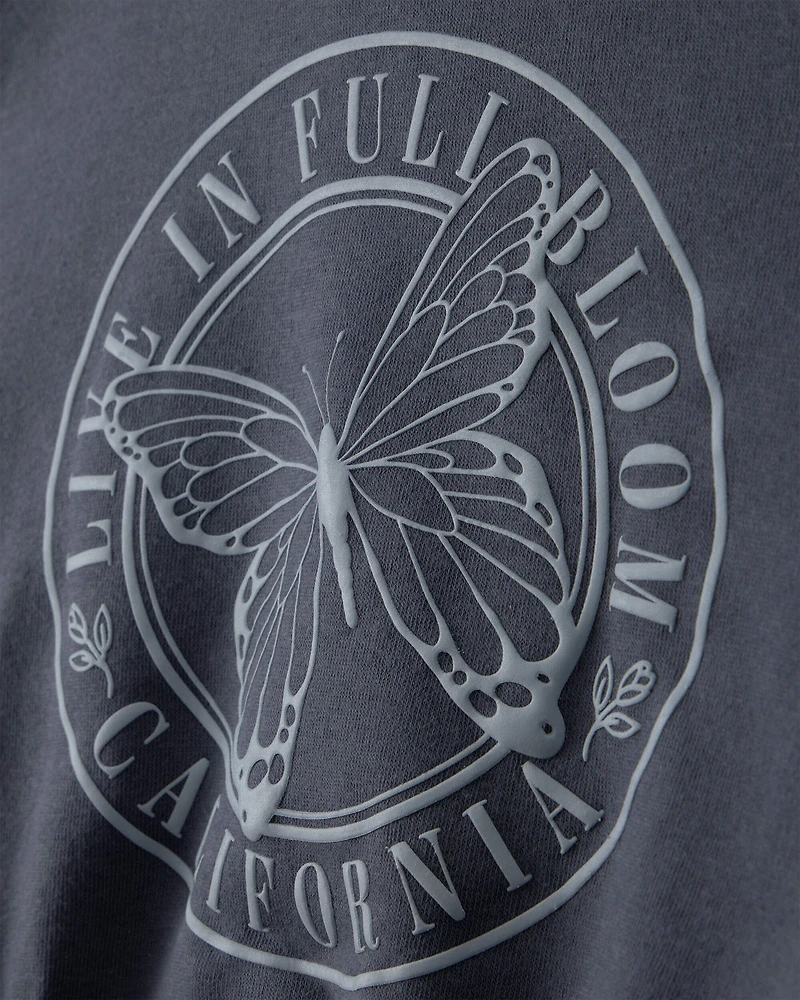 Girls 'Butterfly' Fleece Zip-Up Hoodie - Navy Blue
