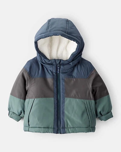 Baby Boy Color Block Hooded Puffer Jacket