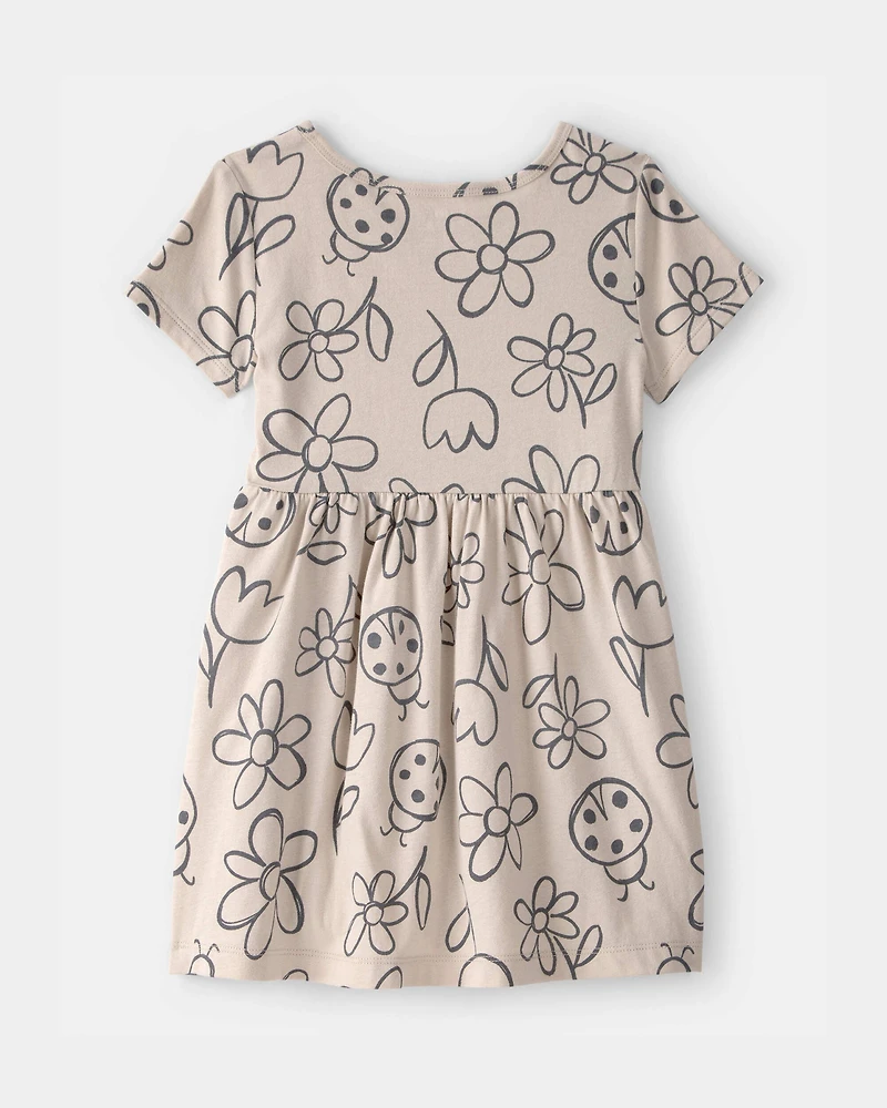 Toddler Girl Floral Ladybug Short-Sleeve Dress - Brown