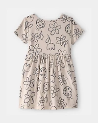 Toddler Girl Floral Ladybug Short-Sleeve Dress - Brown