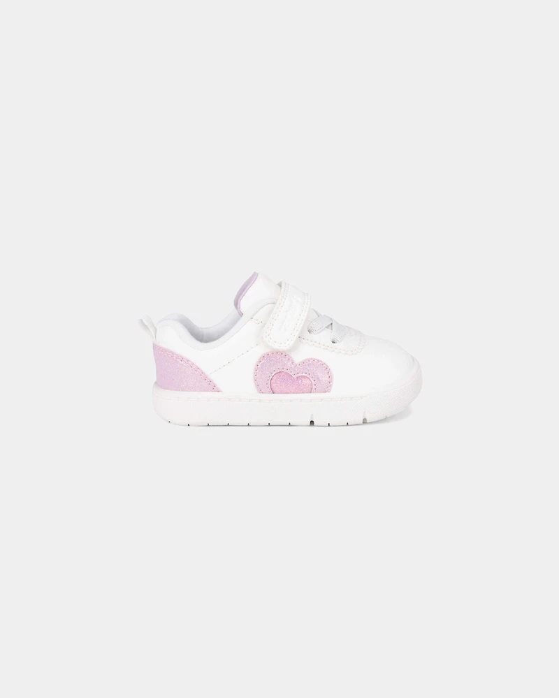 Baby Girl Every Step® First Walker Shimmer Heart Sneakers - White/Pink
