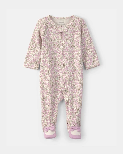 Baby Girl Floral 2-Way Zip Snug Fit Sleep & Play Pajamas - Pink/Ivory