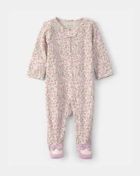 Baby Girl Floral 2-Way Zip Snug Fit Sleep & Play Pajamas - Pink/Ivory